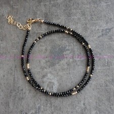 Shiny 3mm Black Spinel Faceted Round Gemstone Beads Women Necklace 18" AAA