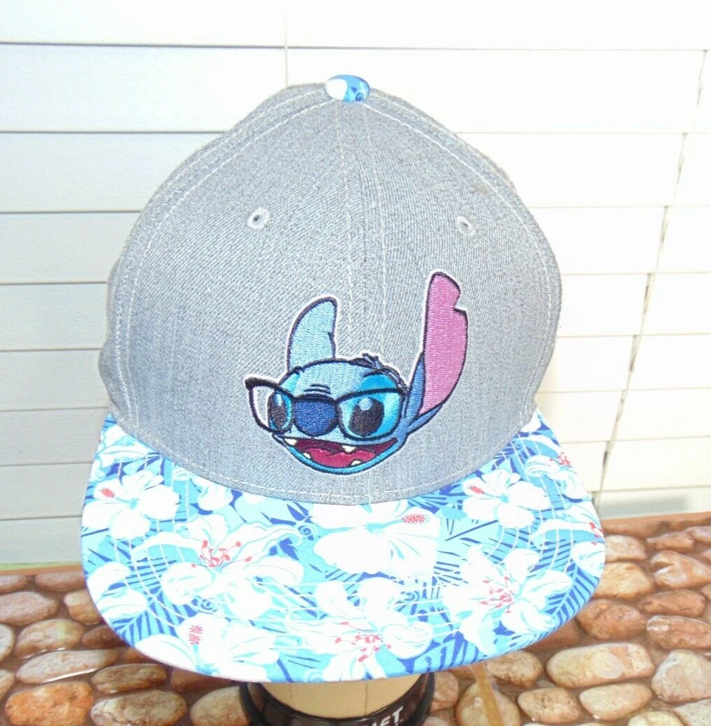 Disney Lilo Stitch Adult SnapBack Cap Hat Gray w Floral Lei Bill