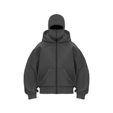 Balaclava Hoodie Zipper Winter Hoodies for Men Double Layer Hooded Sweatshirt
