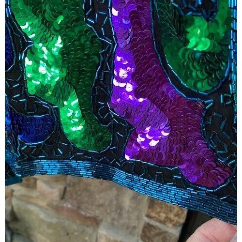 New Original VTG Mary McFadden M Multicolor Silk Chiffon Sequined Jacket Medium - Picture 6 of 19