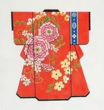 Oriental Spring Blossoms LG. Kimono handpainted Japanese Needlepoint Canvas LEE