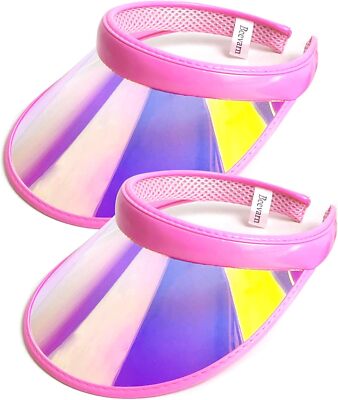 2 Pack Clip-on Sun Visor Hats Clear Iridescent Outdoor Sport Caps 2 Pack Sun Visors Hat Women Reflective Colored Caps Clip-on  main image 4