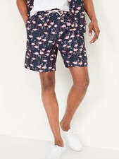 NWT Old Navy Printed Flamingo Swim Trunks Board Shorts 8" Navy Flamingos Men M