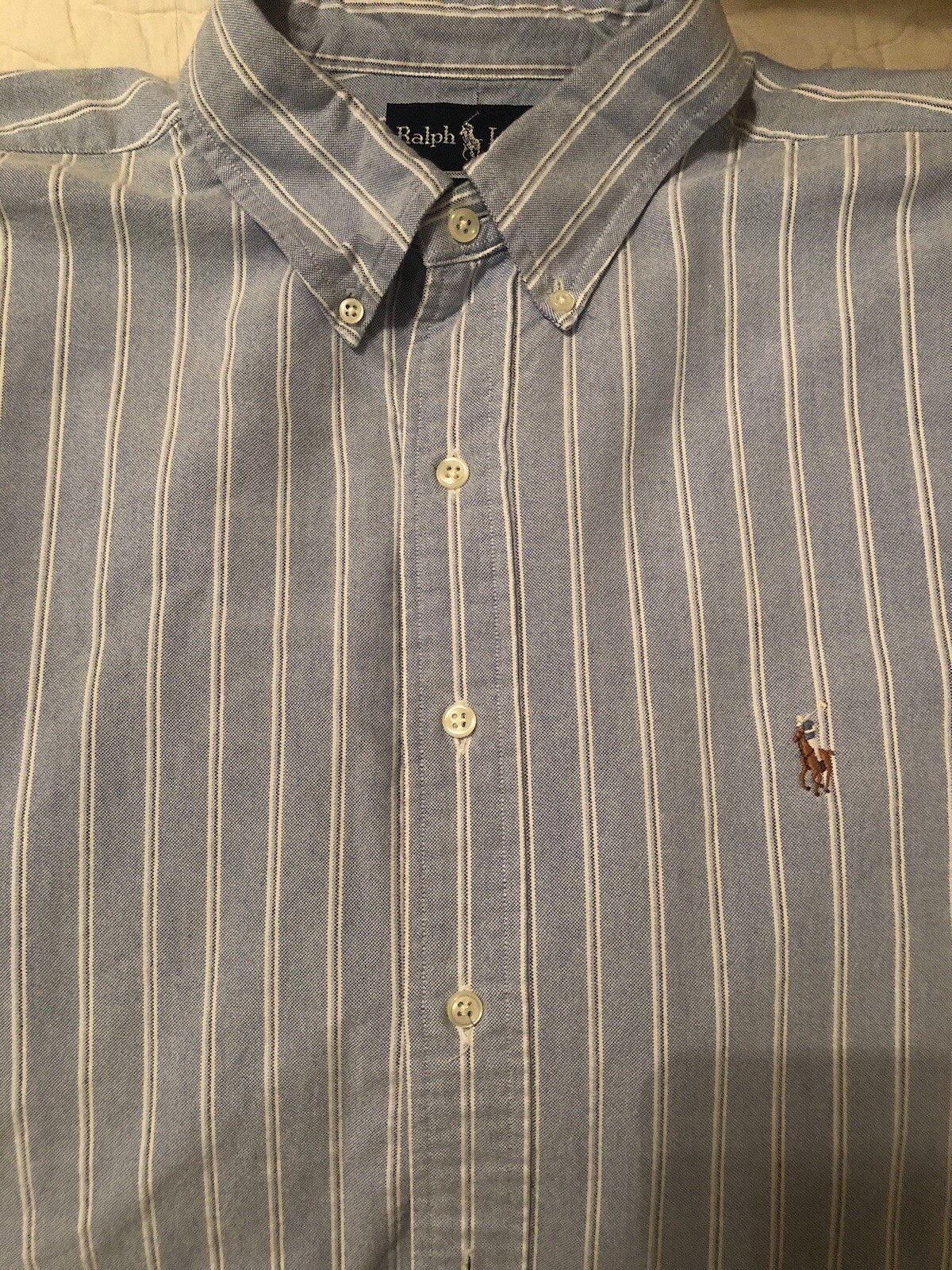 PONY Polo Ralph Lauren Camicia Uomo XL (17 5x34 35) Manica Lunga Blu Righe Cotone