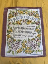 Vintage Friendship Message Tea Towel Retro Kitsch Style Floral Design