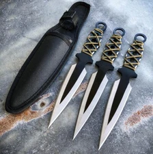 3PC NINJA Tactical Combat Hunting Kunai THROWING KNIFE SET w/ Nylon Case