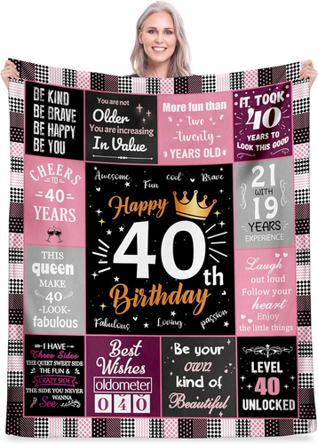 40Th Birthday Gifts for Women, Unique Happy Birthday Fleece Throw Blanket 50" X