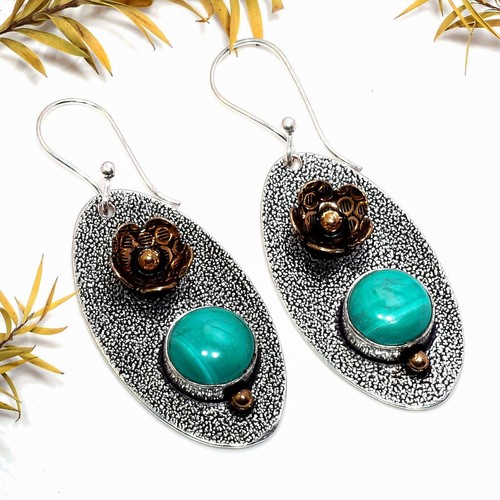 Boucles D'oreilles En Argent 925 Avec Turquoise Naturelle - Fait Main - Paire