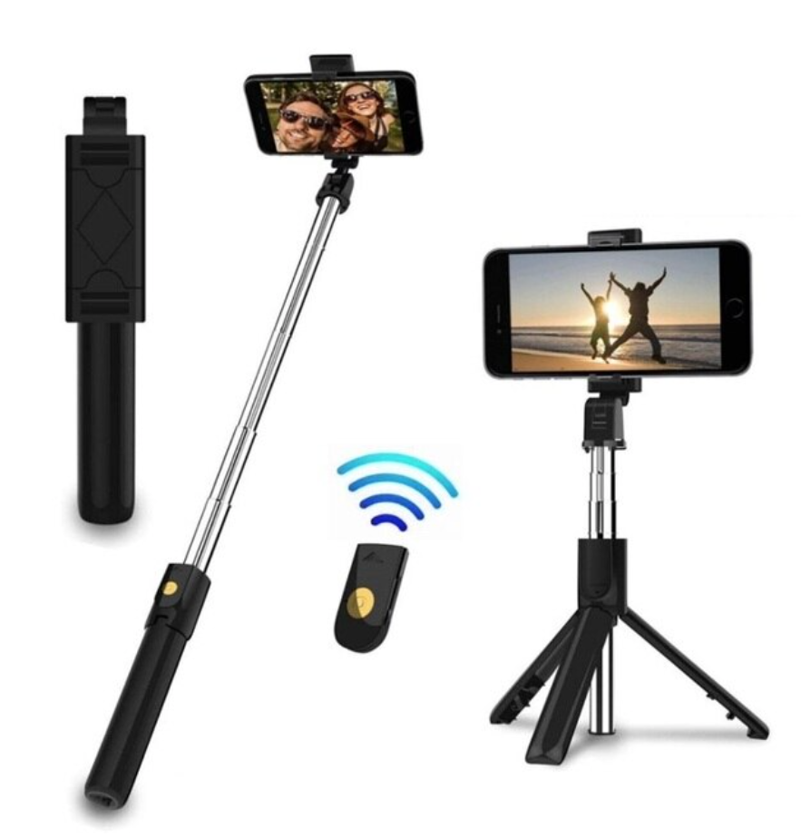 Treppiede Selfie Stick, 3 in 1 allungabile Bluetooth Selfie Stick rotazione