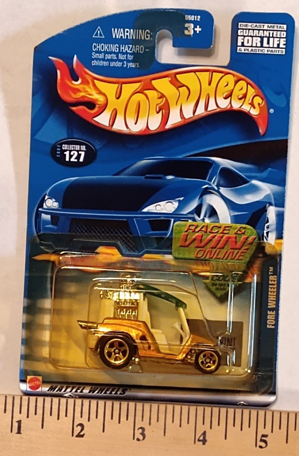 2002 Hot Wheels  FORE WHEELER Gold/White/Green w/Gold 5 Spokes Collector #127