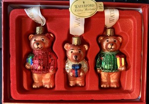 WATERFORD Retired Holiday Heirlooms Glass Ornaments 3 Teddy Bears NIB | eBay