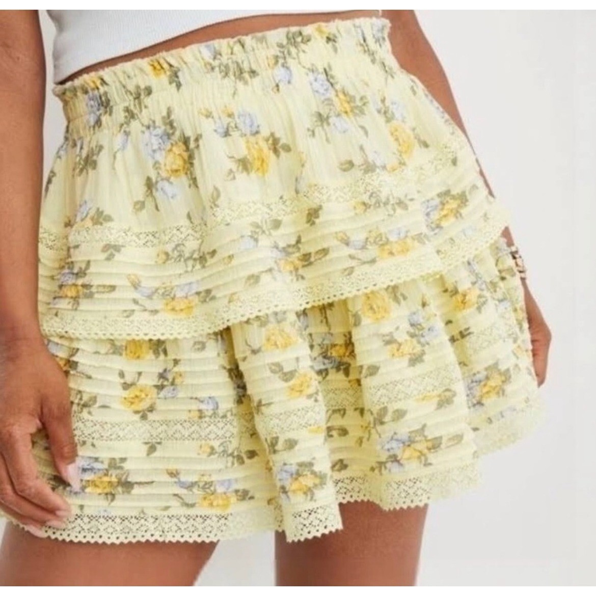 Short Yellow Peasant Skirt XXL Cali Sunshine Floral Yellow Summer
