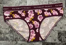 NWT VICTORIA'S SECRET M MAROON FLORAL THICK LOGO BAND RARE HIPHUGGER PANTIES
