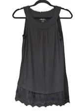 AB Studio Tank Top Womens Size S Black Lace Hem Stretch Wide Strap Lightweight