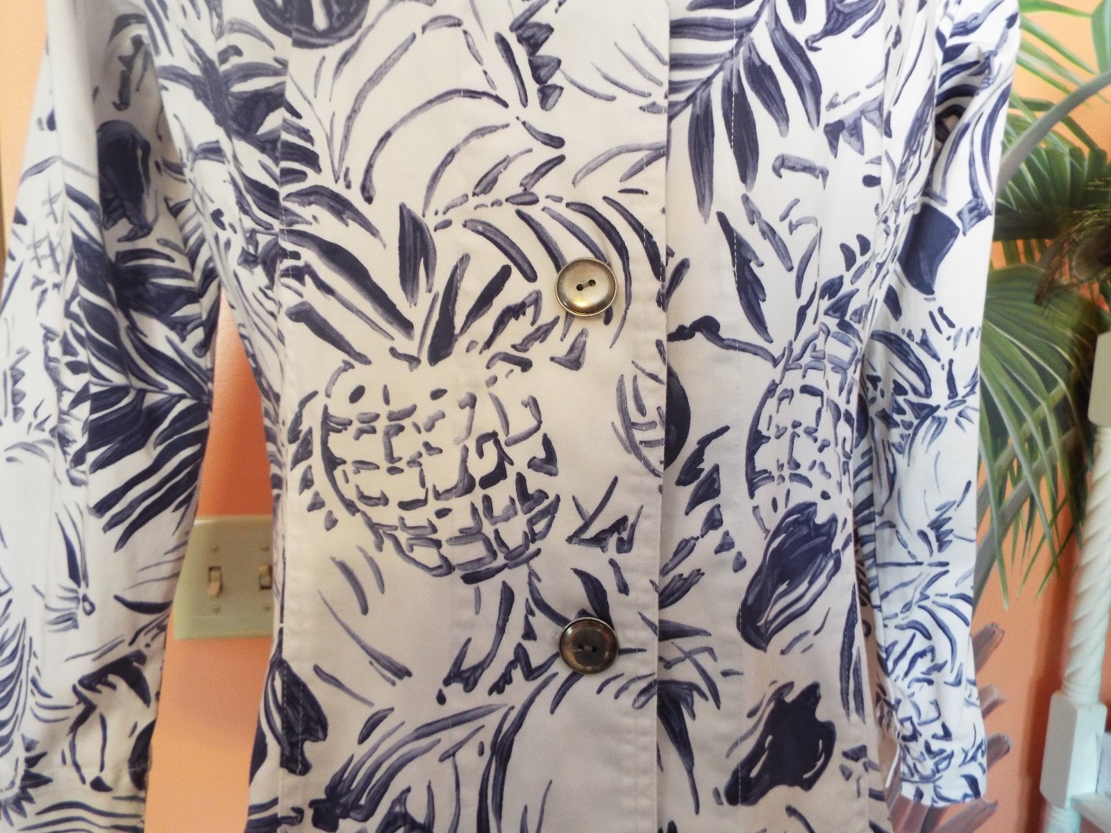 CHICO'S LIGHTWEIGHT BUTTON FRONT JACKET, BLUE & W… - image 3