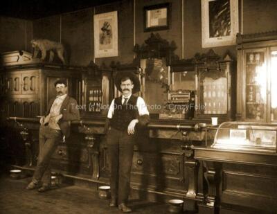 Wild West Montana Saloon 1905 Vintage Bar Old Town Tavern Cowboys Photo E061