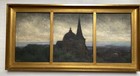 Paysage Triptyque Village Église Signé Alfred DEFIZE Tableau Ancien Huile Belge