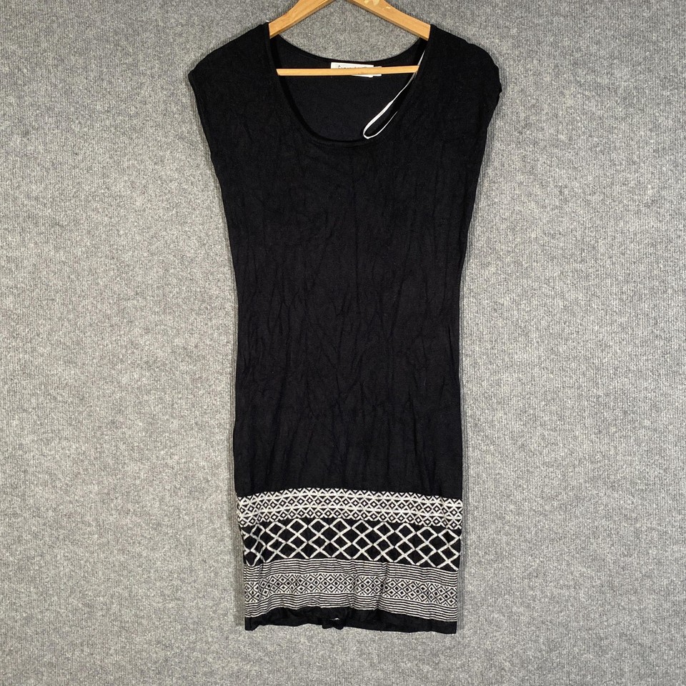 Sunny Girl Dress Womens M Black Geometric Knit Sheath Mini Knit Fitted 1F