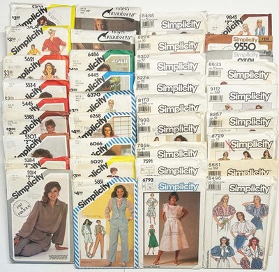 Lot of 36 Simplicity Patterns from 1980s for Women Mixed Sizes Uncut
