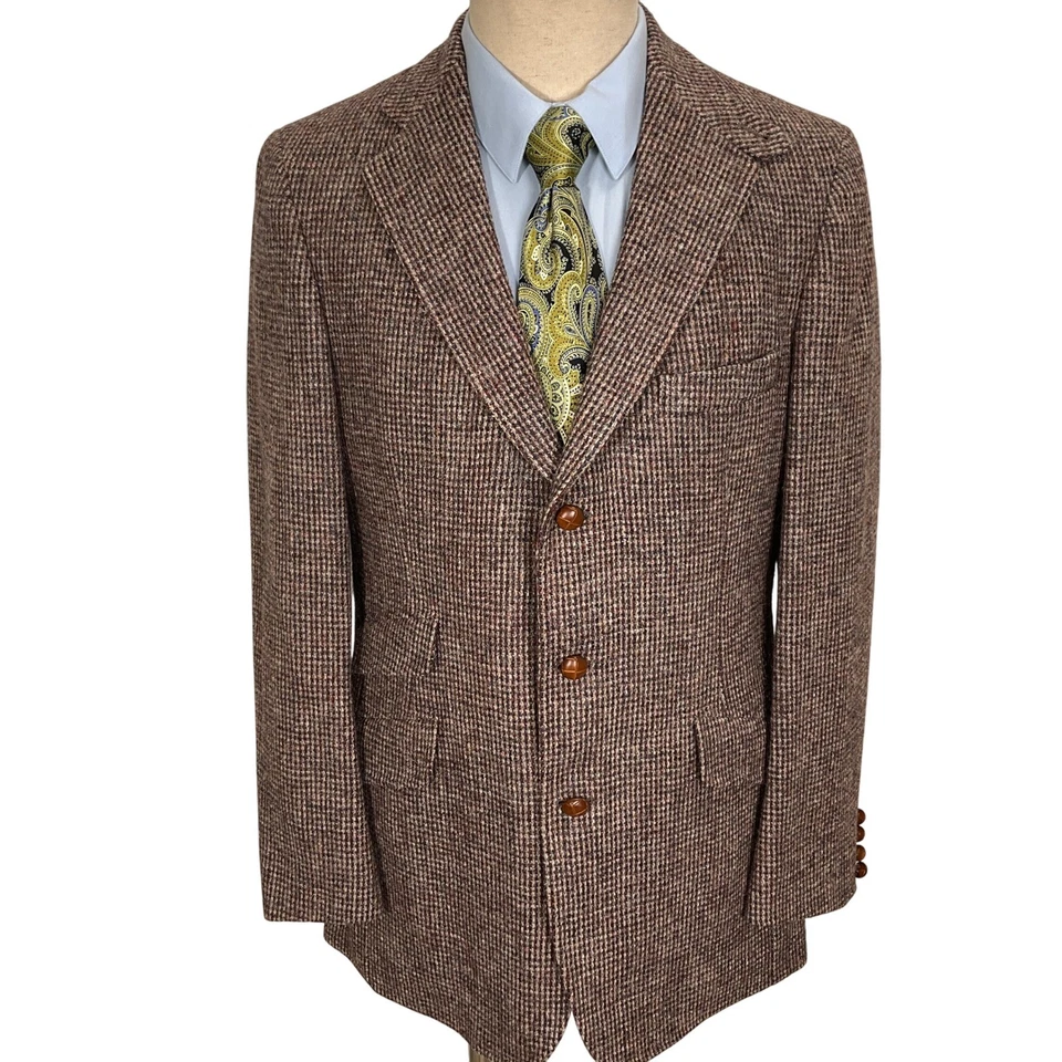 Chaps Ralph Lauren Blazer Men 41L Brown Red 3 Button Tweed Wool Jacket USA VTG - Image 2 of 4