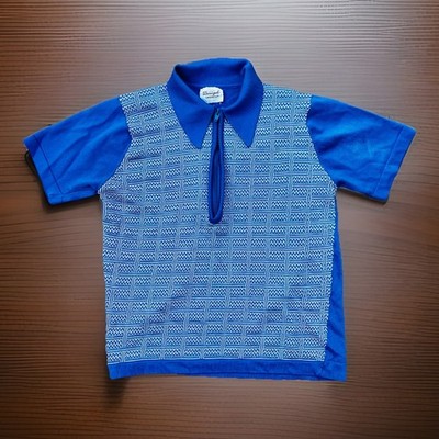 VTG 60s Donegal Knit Coleseta Zip Polo Shirt Blue White Mad Men