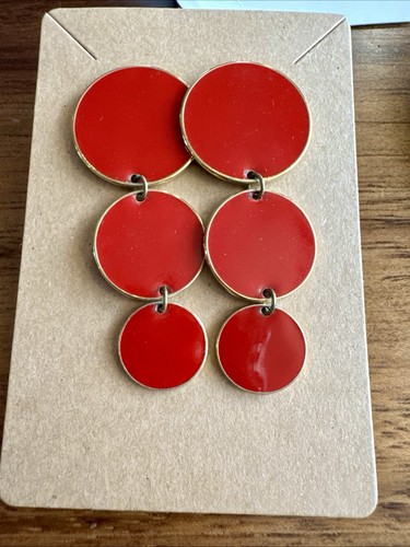 Orecchini pendenti vintage L. Bott smalto rosso triplo disco goccia anni 80 retrò MCM - Foto 6 di 7