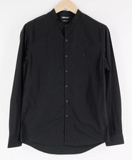 REPLAY Men Shirt S Black Pure Cotton Long Sleeved Band Collar Button-Up