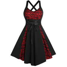 Women's Gothic Sexy Lace-Up Camisole Dress with a Flared Skirt