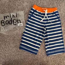 Boden Jersey Baggies Shorts Boys 6Y 6 Blue Orange Striped Straight Leg New