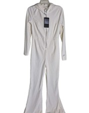 NWT Fabletics Plush Rib Hooded Jumpsuit Women's Size S Cream Wide-Leg