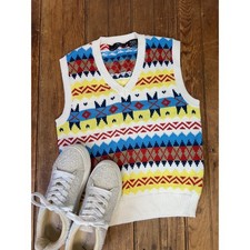Vintage women  s colorful V-neck vest cotton acrylic