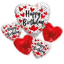 5 Piece Happy Birthday Hearts Foil Balloon Bouquet NEW