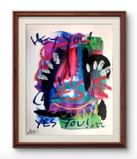 Original Art Hey! 14x11 Abstract Expressionist Painting on Paper