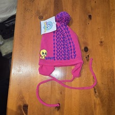 Tweety Bird Looney Tunes Kids Knit Hat Beanie Vintage Y2K Deadstock Purple Pink