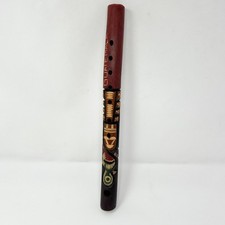 Handmade Wood Guatemalan Hand Carved Flute Totem Musical Instrument 16" Long