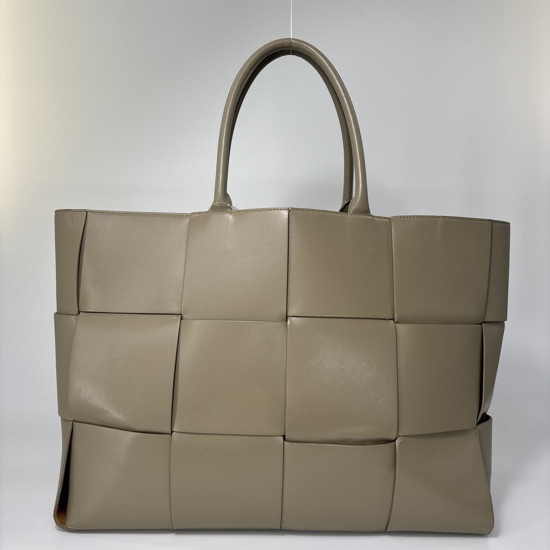 Bottega Veneta Arco Intrecciato Tote Bag Greige 718401 Canvas Leather Business B