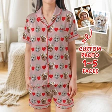 Custom Face Pajama Set, Personalized Photo Sleepwear, Matching Couple Pajamas, F