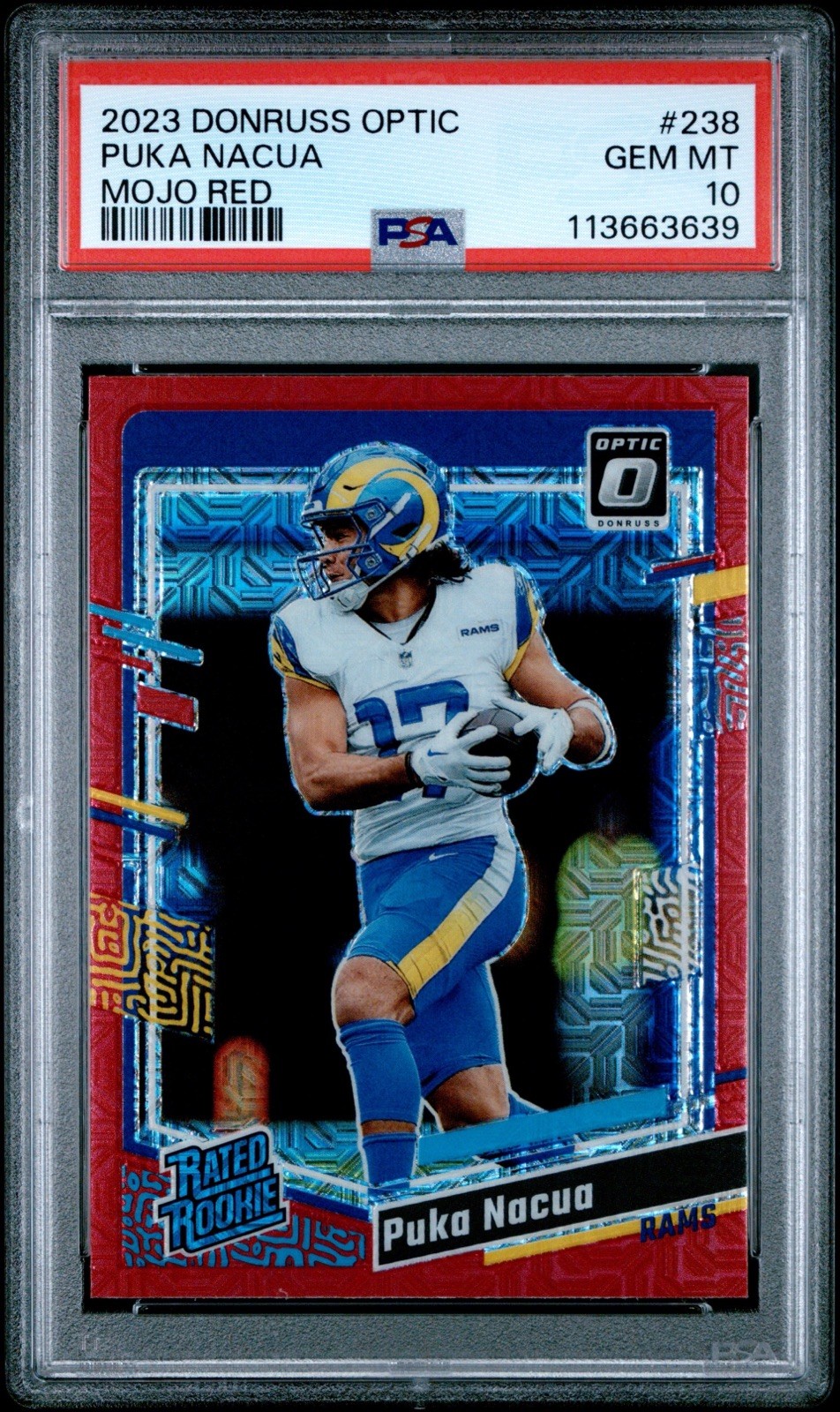 2023 Donruss Optic Puka Nacua Red Mojo Prizm Rated Rookie #238 Rams PSA 10