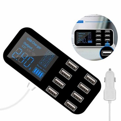 8-Port USB Type-C Car Charger Hub - LED Display Fast Charging Station Dock
