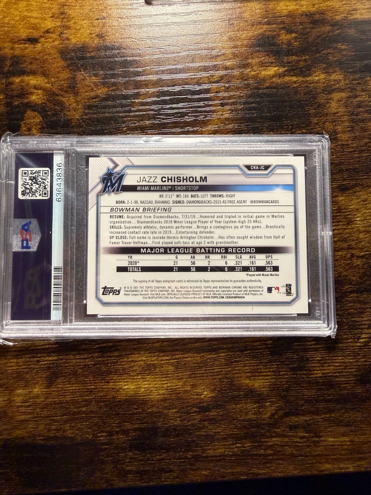 2021 BOWMAN CHROME JAZZ CHISHOLM AUTO ROOKIE GOLD REFRACTOR /50 PSA 10 view 2