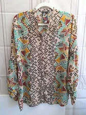 Johnny Was Malina Blouse Women's XS Multicolor Cupra Rayon Button Up Shirt 
