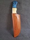 8" Red/Blue/Bone Full Tang Fixed Blade Hunting Knife w/ Leather Sheath Rite Edge — photo 9