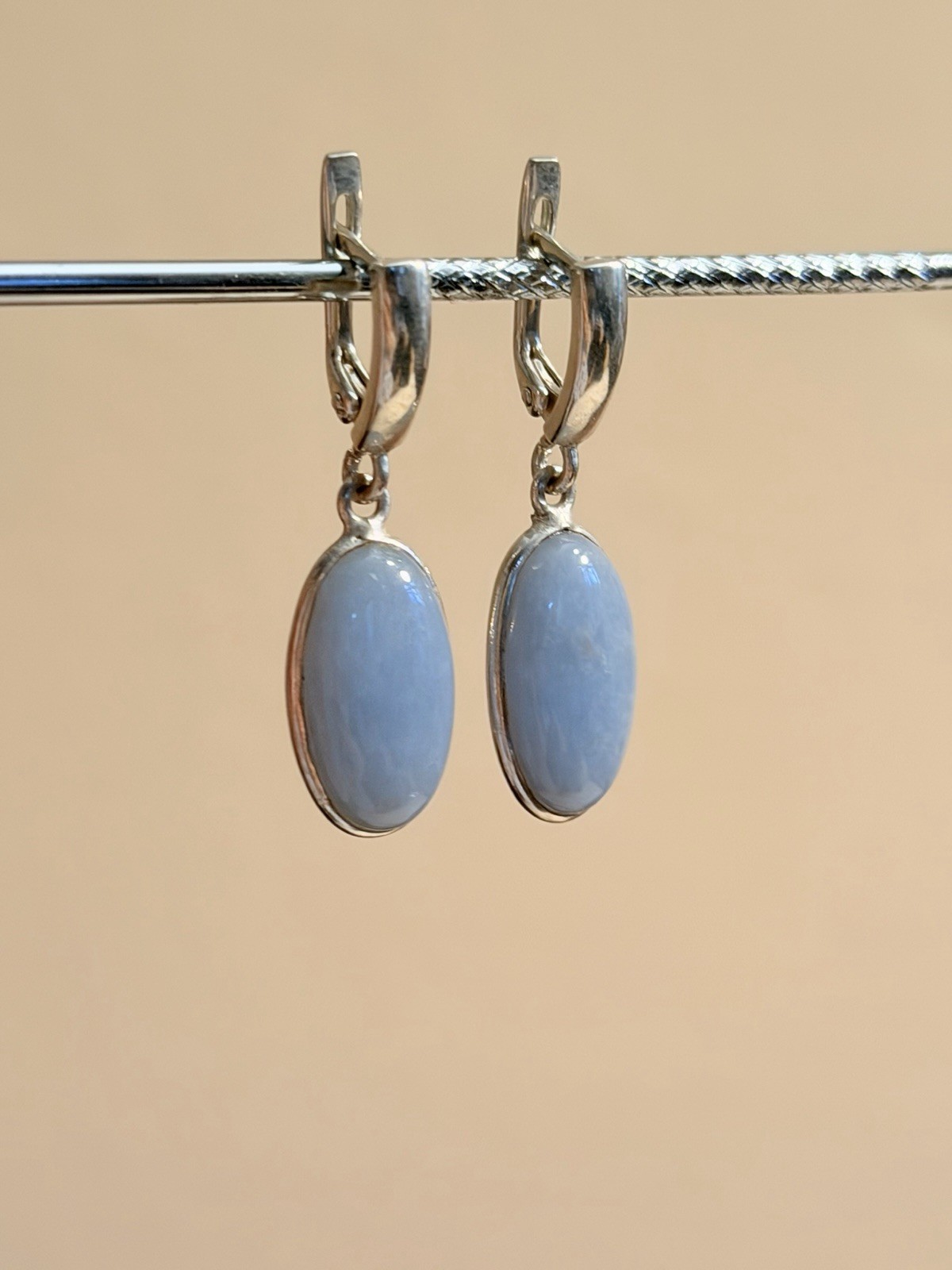 Sterling Silver Earrings with Natural Angelite Stone #119 image 4
