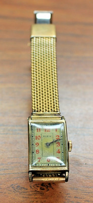 Elgin Ladies Watch Gold Tone Rectangle Tank Style w/ Kreisler Double Clasp Band