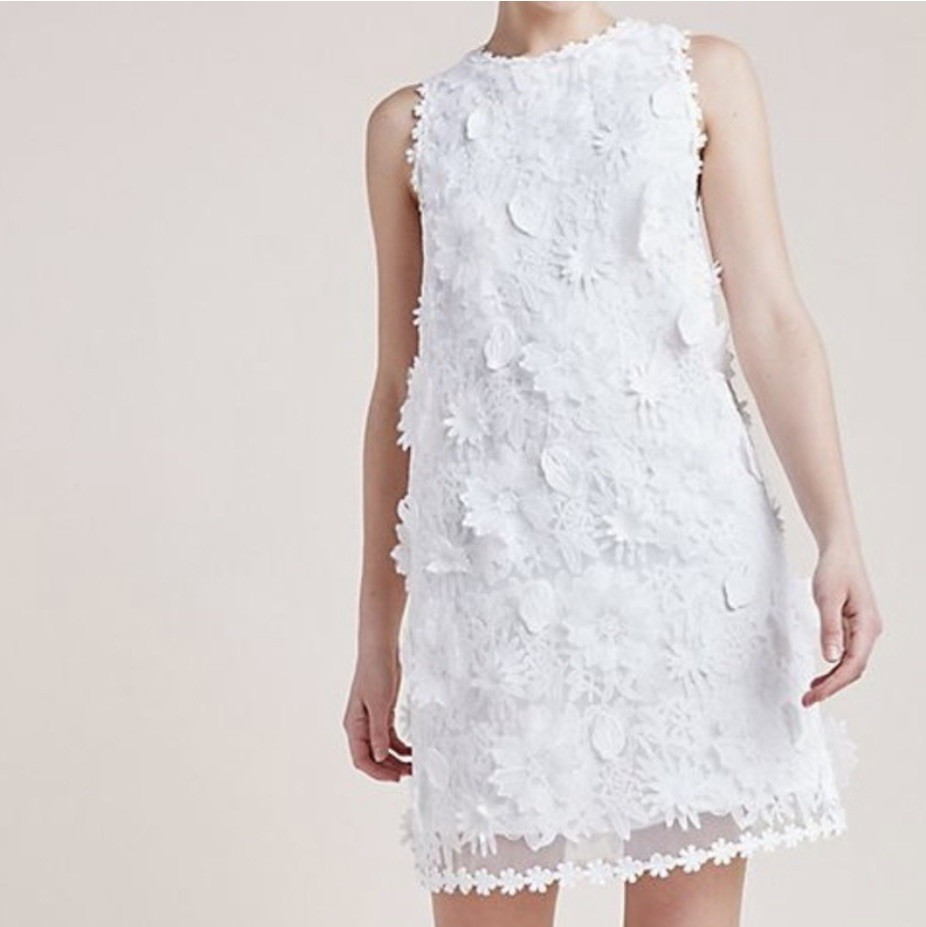 ERI + ALI Anthropologie White Floral Appliqué Sheath Dress Women’s Size Medium