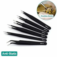 6Pcs ESD Anti-static Tweezers Set Maintenance Repair Stainless Steel Tools Kit