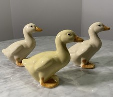 Trio Vintage White  Yellow Ceramic Duck Duckling Porcelain Figurine