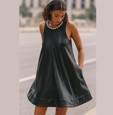 Anthro Maeve Keiko Faux Leather Cutwork Mini Swing Dress Sz XL Sleeveless NWT