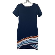 MSK Womens Shift Dress Short Sleeve Striped Hem Blue/Multi Size Small