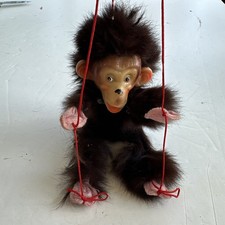 Vintage Rubber Face Monkey Marionette Puppet Real Fur 8" When Layed Out